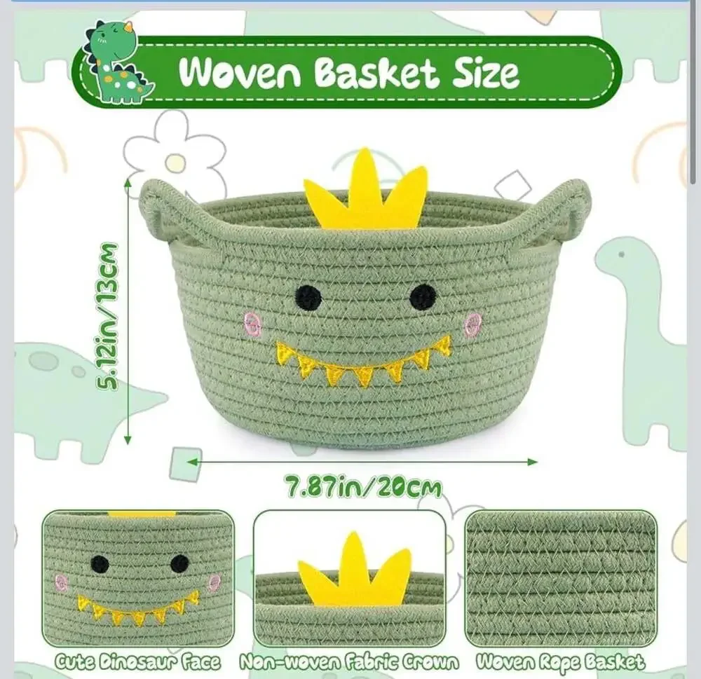 Hkojewp Small Dinosaur Cotton Rope Woven Storage Basket for Nursery and Toys